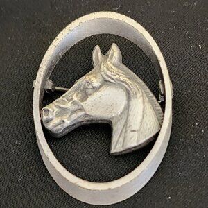 Vintage Horse Head Oval Brooch